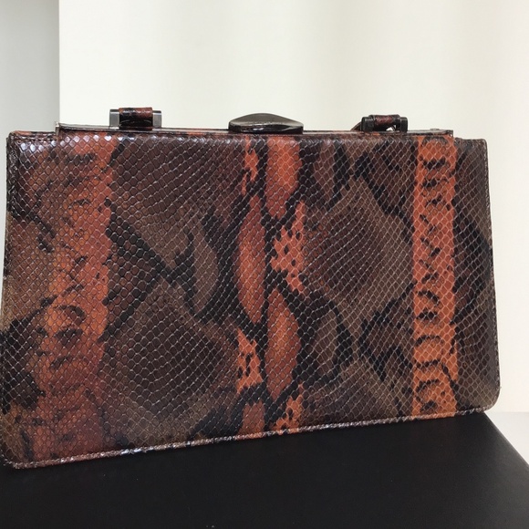 Lamarthe Paris vintage snake print brow/multi coloured leather handbag - Picture 2 of 8